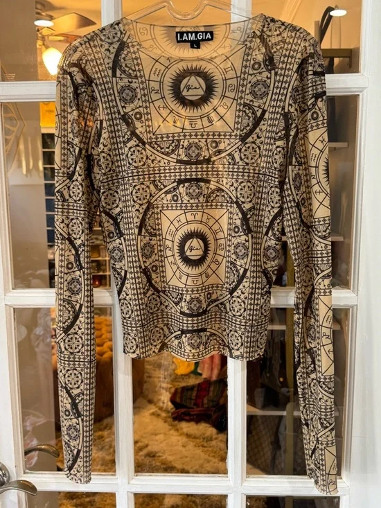 I.AM.GIA Tan and Black Astrology Print Long Sleeve Top - Picture 2 of 4